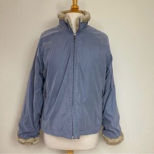 Vintage Woolrich Blue Gray Slight Puff Faux Fur Cold Weather Jacket Size Medium